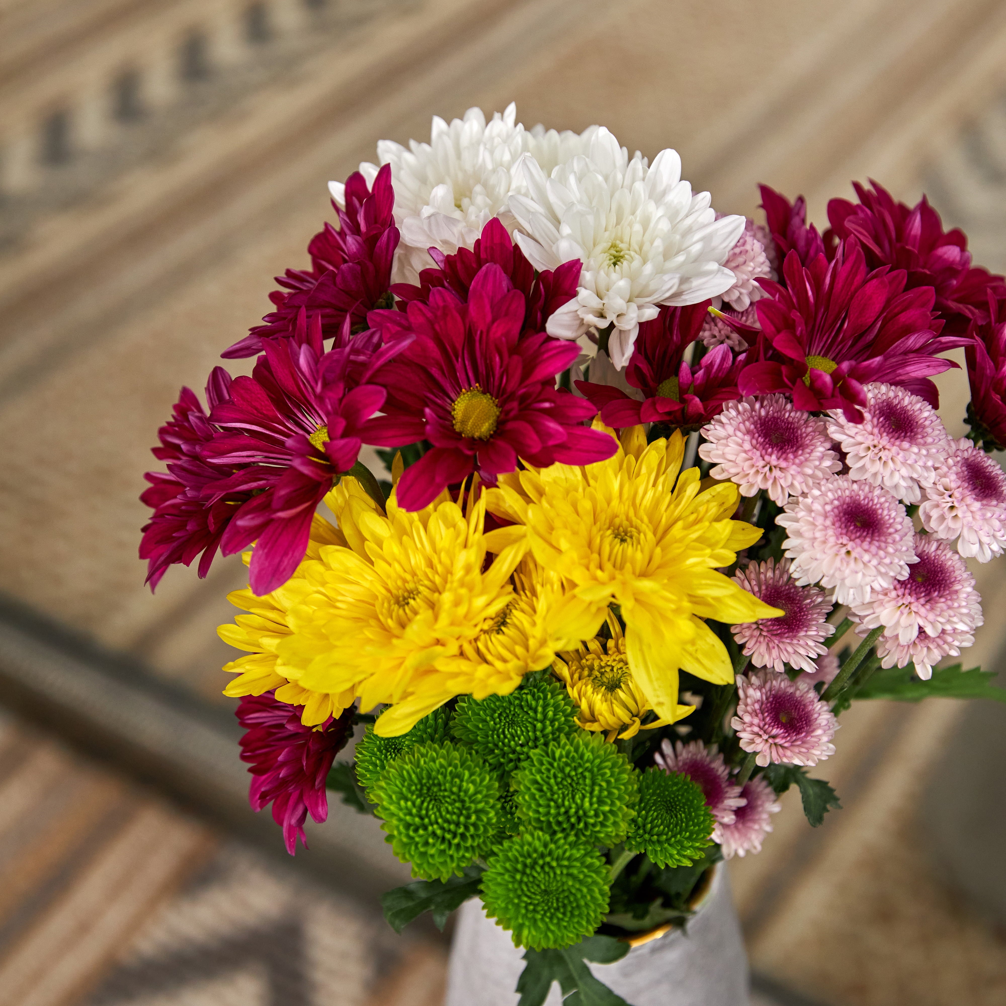 Fresh-Cut Small Rainbow Poms Flower ( 7 Stems ) ( Same Day Delivery Usa )